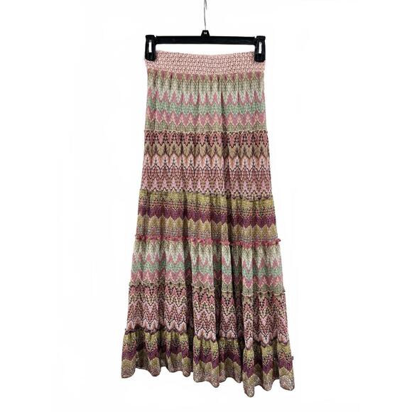 Lapis Dresses & Skirts - Lapis Boho Multicolored Crochet Lace Tiered Ruffle Trim Maxi Skirt Size P Medium